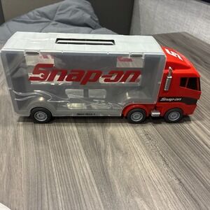 SNAP-ON Toy Truck Carry Case W/ Handle Clear Sides Open Up Red Cab Hidden Ramp